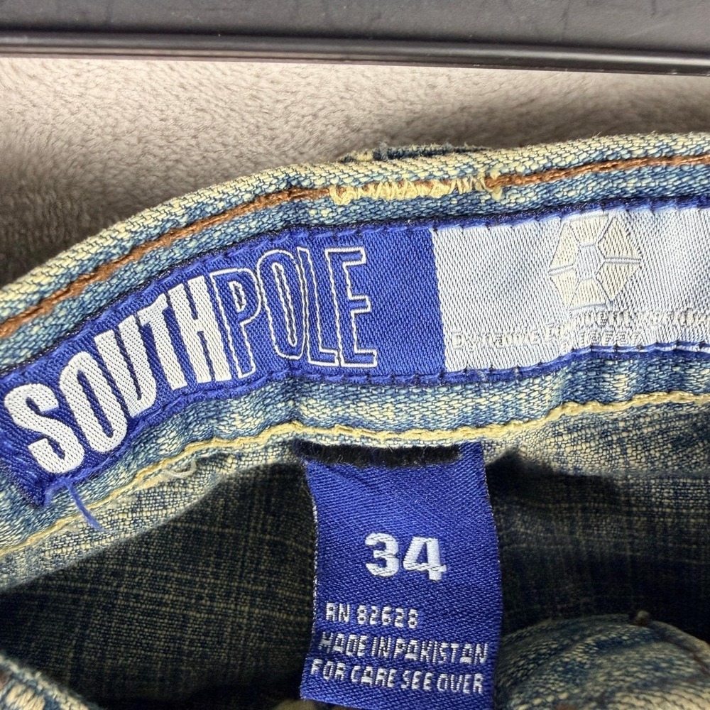 Vintage Southpole Jeans Mens 34x32 Baggy Embroidered Graphic Skater Medium Wash - Picture 2 of 7